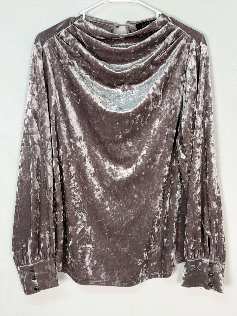 Badgley Mischka Long Sleeve Crushed Velvet Top - Mauve